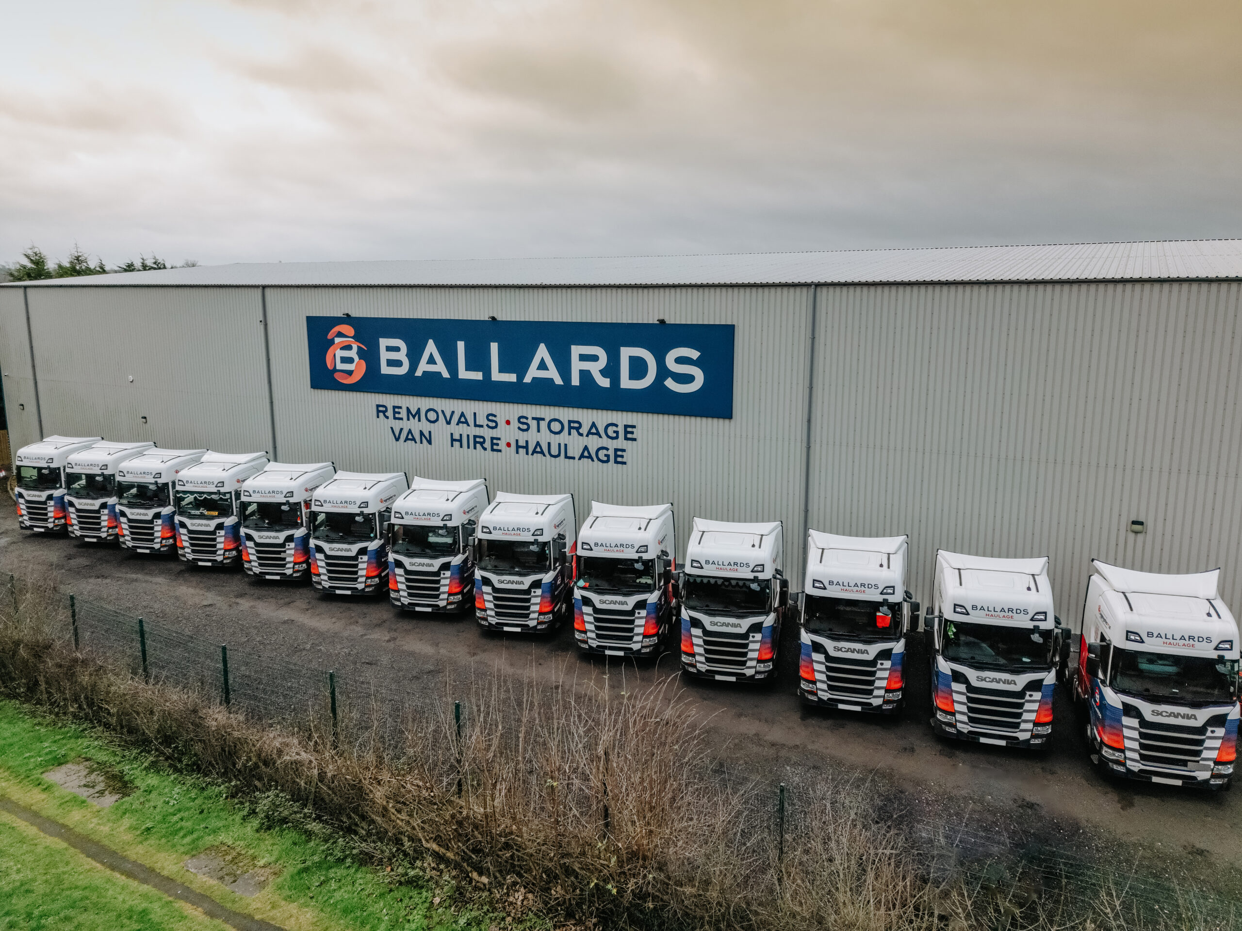 Fleet of Ballards cabs lined up outside Ballards headquarters at Markham Moor